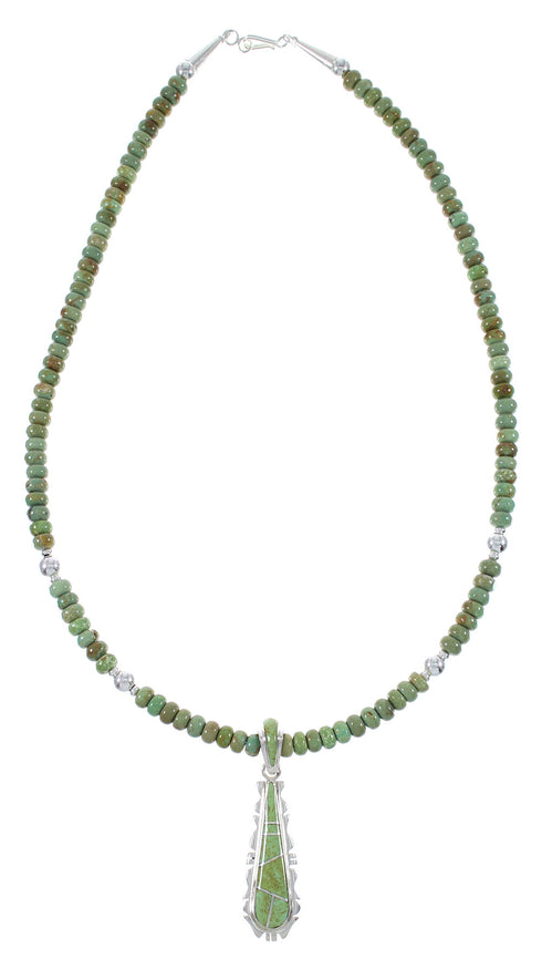 Southwest Turquoise Sterling Silver Tear Drop Pendant And Bead Necklace Set WX77564